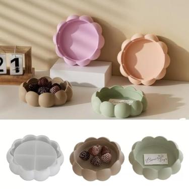Imagem de Molde de resina para tigela de flores, molde de silicone de bandeja de lótus para fundição de resina epóxi, molde redondo de concreto de resina para artesanato DIY, caixa de armazenamento de joias
