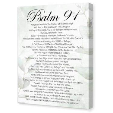 Imagem de Arte de parede do Salmo 91, decoração de parede de tela religiosa das escrituras para igreja de escritório em casa cristã 28 x 38 cm (eucalipto verde sálvia)