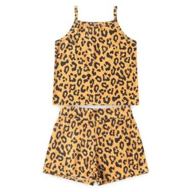Imagem de Conjunto Verão Menina Amarelo Cropped Alcinha e Shorts Oncinha - Molek