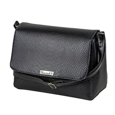 Imagem de Bolsa Feminina Transversal Croco Texturizado Preta Lançamento - Shamro