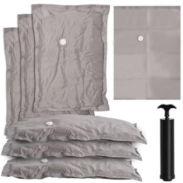 Imagem de Pacote com 6 sacos de vedação a vácuo para roupas – Sacos de armazenamento de viagem de tecido com bomba manual | 2 médios, 2 grandes, 2 jumbo | Cubos de embalagem reutilizáveis para viagem, bagagem