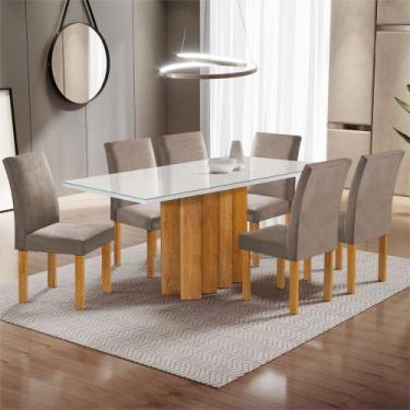 Imagem de Mesa de Jantar 6 Lugares Lorena Espanha com Vidro Cinamomo/Off White/B