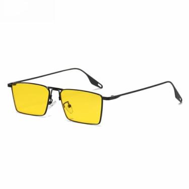 Imagem de Óculos de sol de luxo femininos, armação retangular de metal, óculos de sol vintage da moda, UV400 (preto e amarelo)