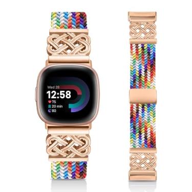 Imagem de Chinber Pulseira trançada compatível com Fitbit Versa 4 para mulheres/Versa 3/Sense 1/Sense 2, pulseira de nylon com fecho magnético e tiras de fivela interloque para Fitbit Versa4/3/Sense1/2