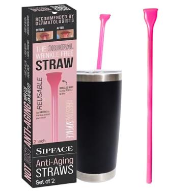 Imagem de Sipface Pacote com 2 canudos extralongos antienvelhecimento sem rugas para todos os tamanhos Stanley, ergonômico, rosa, translúcido, extralongo, 30,5 cm (rosa translúcido, extralongo)