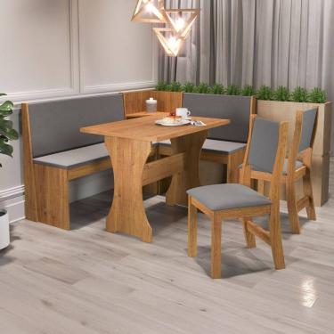 Imagem de Canto Alemão Hard com 2 Cadeiras Marrom/Veludo Cinza - Viero Móveis