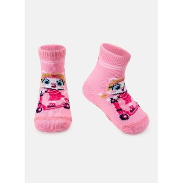 Imagem de Meia Soquete Puket Bebê Menina Gata Rosa Bala 5 a 8 Meses, Rosa bala, 