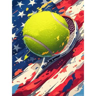 Imagem de PUAGEMTI Kits de pintura de diamante de bandeira de tênis para adultos, kit de arte de pintura de diamante de bola para adultos, pintura de arte de diamante de broca completa DIY, para decoração de