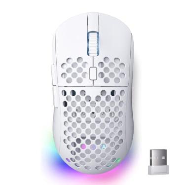 Imagem de DIERYA Mouse para jogos sem fio M1, 24000DPI, bateria de 180 horas, 16,8 M RGB, 6 botões programáveis, leve, modo triplo (2,4G/BT5.2/USB-C) para PC/Mac/Laptop - Branco