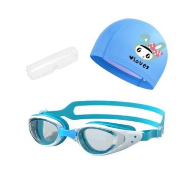 Imagem de Kit Óculos, Estojo e Touca de Natação Infantil Hero Band, Azul branco 