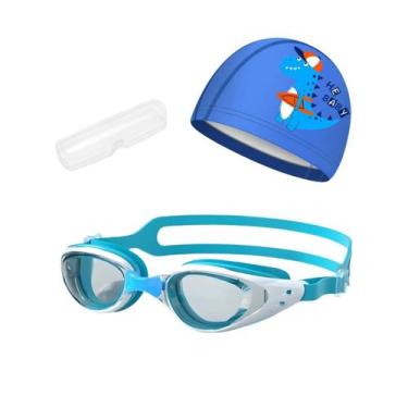 Imagem de Kit Óculos, Estojo e Touca de Natação Infantil Hero Band, Azul branco 