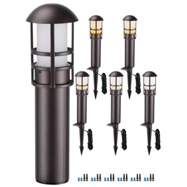 Imagem de LEONLITE Luzes de caminho de paisagem de baixa tensão 5CCT, iluminação de paisagem 3W 12V AC/DC, IP65 CRI90+ iluminação de caminho com fio para gramado de quintal, alumínio, bronze polido a óleo