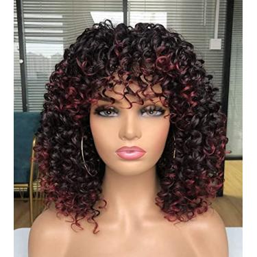Imagem de GEMBON Perucas afro encaracoladas para mulheres negras, peruca encaracolada com franja, fibra sintética, aparência natural, sem cola, para uso diário