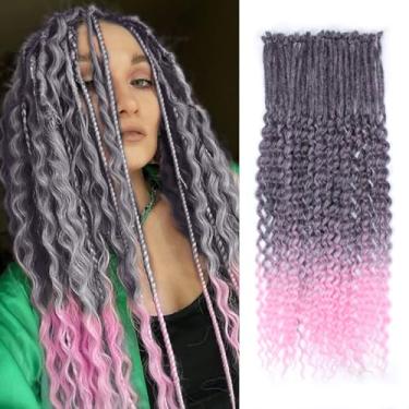Imagem de Extensões de dreadlock ondulado de extremidade única, 61 cm 30 fios, conjunto de dreads rosa ombré, estilo hippie, encaracolado, sintético, extensões feitas à mão