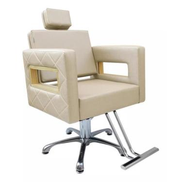Imagem de Cadeira Poltrona Hidráulica Berlin Fixa estofado Bege Acetinado - move
