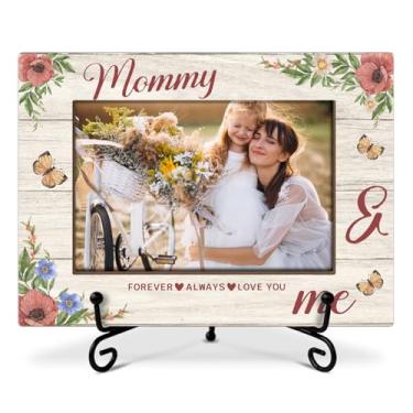 Imagem de Porta-retrato Mommy & Me, porta-retrato de mãe, moldura de madeira com suporte, presente de aniversário para mamãe mamãe, moldura de 10 x 15 cm para exibição de prateleira de mesa, decoração de mesa