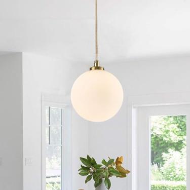 Imagem de PiWWPi Lustre Sputnik moderno, 1 lustre suspenso de teto de vidro com globo de luz, luz pendente dourada, lâmpada de cabeceira blecaute esférica branca para ilha de cozinha, quarto, sala de estar