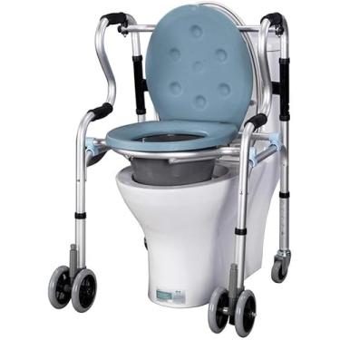 Imagem de Cadeira Sanitária E Assento De Vaso Sanitário Acolchoado, Cadeira De Banho Com Rodas, Cadeira De Transporte De Chuveiro Para Grávidas, Idosos E Deficientes