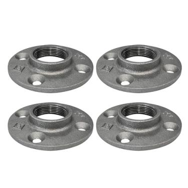 Imagem de PIPE DECOR Flange de piso de ferro maleável de 3,5 cm, pacote com 4, cinza de aço industrial, serve para tubos e acessórios pretos rosqueados padrão de 3,5 cm, mesa vintage DIY, quatro flanges de