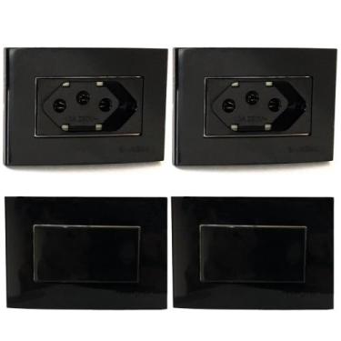 Imagem de 2 Tomada 3 Pinos 10A +  2 Interruptor Tecla Paralelo Embutir Móvel Pre