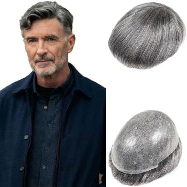Imagem de Lavishairs Peruca masculina de poliuretano completo de cabelo humano peruca masculina prótese capilar substituição 1B/1B20/1B40/1B60/1B80 cor 15 cm comprimento do cabelo 0,08-0,10 mm base de