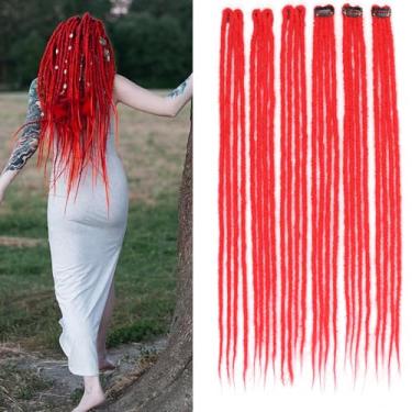 Imagem de Extensões de cabelo Dreadlocks Red Clip in Dreadlocks 61 cm 6 clipes (24 fios) extensões sintéticas feitas à mão para mulheres (vermelho#)