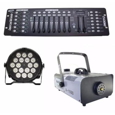 Imagem de Kit 10 Par Led Slim 18X12W Dmx 512 Maquina De Fumaça 1500W - One Light