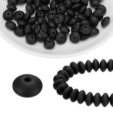 Imagem de HARFINGTON 100 contas de silicone 12 mm contas focais de borracha de lentilha a granel para canetas, chaveiro, pulseira, colar, faça você mesmo, preto