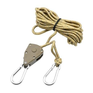 Imagem de Dynwave Corda de suspensão com polia, 12 pés, leve, ajustável, com catraca, para amarrar, corda para tenda, toldo, luz de cultivo, tendas, Cáqui