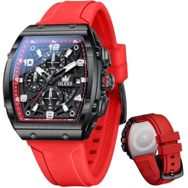 Imagem de OLEVS Relógios de pulso masculinos de couro marrom, dourado, analógico, quartzo, moderno, para negócios, data, luminoso, à prova d'água, casual, masculino, relógio vermelho masculino 76, relógio