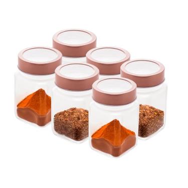 Imagem de LYOR - Conjunto 6 Potes de Vidro com Tampa de Metal e Acrílico Gastro Rosé 300ml - Temperos - Condimentos - Grãos - Sementes - Petiscos - Doces