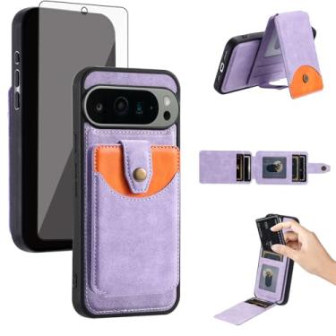 Imagem de Asuwish Capa de celular para Google Pixel 9 Pro XL, capa de celular compatível com protetor de tela de vidro temperado Magsafe, suporte fino, compartimento para cartão de crédito Pixel9 9Pro 9ProXL