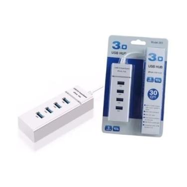 Imagem de Adaptador USB 3.0 Hub 4 portas em 1 de alta velocidade branco - Lightb