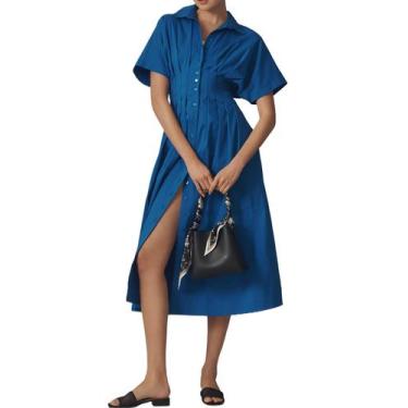 Imagem de Vestido maxi Dewpaur listrado com botão frontal plissado para mulheres