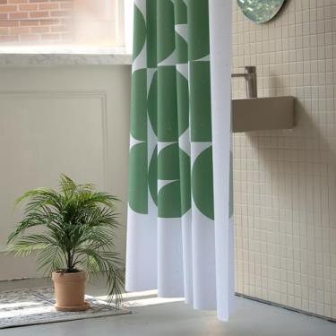 Imagem de onesevennine Cortina de chuveiro de designer coreana – Sem costura, resistente à água (180 cm L x 188 cm C) Retroflow-Green – Inclui 12 ganchos de plástico para fácil configuração