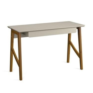 Imagem de Mesa para Computador Home Office com Gaveta e Pés de Madeira Maciça(Off White)