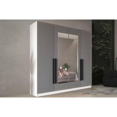 Imagem de Guarda Roupa Casal 4 Portas (2 C/ Espelho) E 4 Gavetas Valência Branco/cinza - Politorno