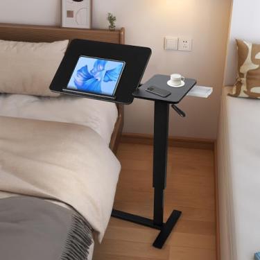 Imagem de Fuairmee 81 cm L x 40 cm P Mesa de mesa com inclinação de 45 graus com roda silenciosa oculta, metal e madeira resistentes, mesa de cama móvel para casa, escritório, uso hospitalar (preto)
