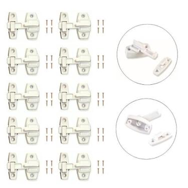 Imagem de Kit com 10 trincos fecho para porta sanfonada PVC com parafusos - RMOB