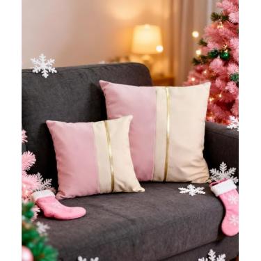 Imagem de GUANGDEEN Capas de travesseiro pequenas, à prova d'água, couro sintético, rosa e creme, retangular, capa para sofá, cama, sala de estar, fazenda, capa de almofada moderna 33 x 33 cm
