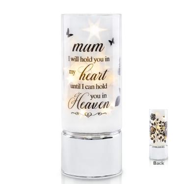 Imagem de Rhytsing Presente memorial para a perda da mãe - vela sem chama operada por bateria com função de temporizador, lanterna de cilindro de vidro com luzes de fada, expressando simpatia pela perda da mãe