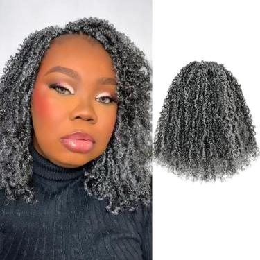 Imagem de GIX Cabelo de crochê Yanky Twist - 15 cm, 8 pacotes (240 fios) preto misto cinza pré-torcido macio primavera mini torção curto Bob Passion Twist, tranças de crochê trançadas cabelo (15 cm, F1B/Cinza
