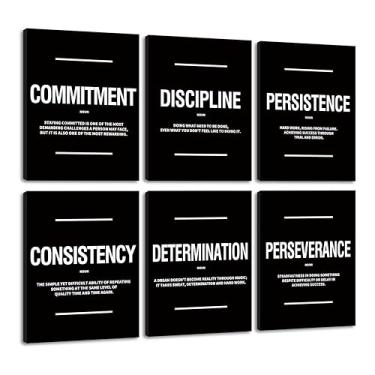 Imagem de COSCTOR Conjunto de 6 peças motivacionais para decoração de parede com citações inspiradoras em tela emoldurada preto e branco para local de trabalho escritório garagem academia sala de aula quarto
