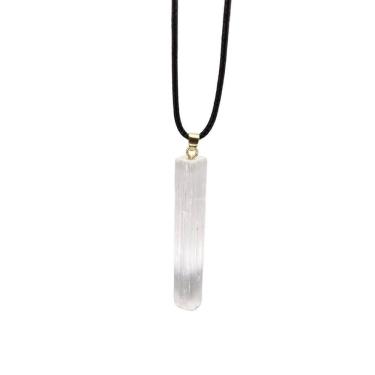 Imagem de Colar Cordão Pingente De Pedra Selenita Bruta Natural