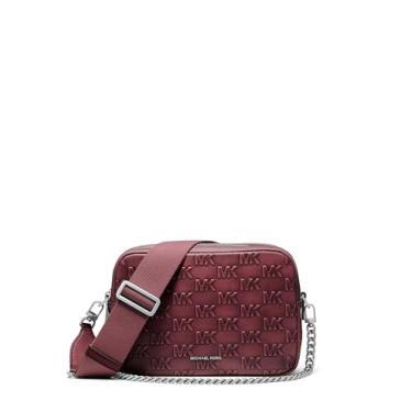 Imagem de Michael Kors Bryant Bolsa transversal média com corrente de zíper duplo para câmera, ferragens em tom de níquel/logotipo polido em relevo MK, couro/Oxblood