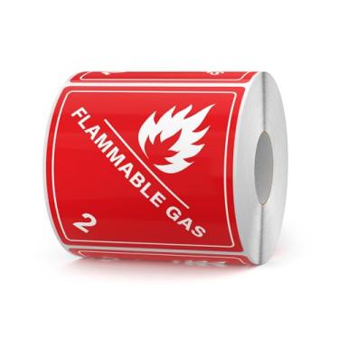 Imagem de YIKIADA 500 PCS Hazard Class 2 D.O.T. Etiquetas de gás inflamável 10 × 10 cm adesivos removíveis de vinil à prova d'água para armazenamento de transporte
