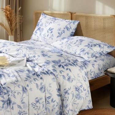 Imagem de LBRO2M Jogo de cama 1000 fios 100% algodão egípcio, floral, tamanho Queen, 40,6 cm, com bolso profundo, conjunto de 4 peças (Queen, flor de campo)