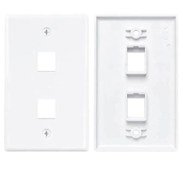 Imagem de Placa de parede de grupo único – 2 portas RJ Keystone Faceplate, branca, com parafusos | Tamanho padrão, fácil instalação para conectores Ethernet/voz/dados