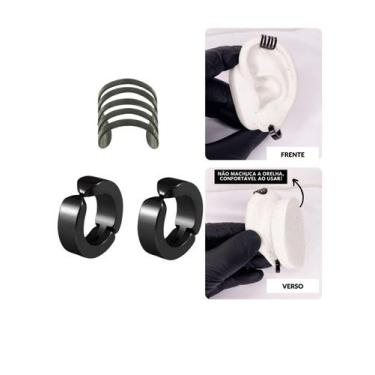 Imagem de Kit Brinco Argola Pressão Pretp Cartilagem Encaixe Falso Aço - Visujoi