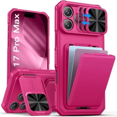 Imagem de SSLOTSCASE Capa carteira para iPhone 17 Pro Max com suporte para cartão e capa de câmera, suporte e capa de lente de câmera deslizante, capa de telefone multifuncional robusta para iPhone 17 Pro Max